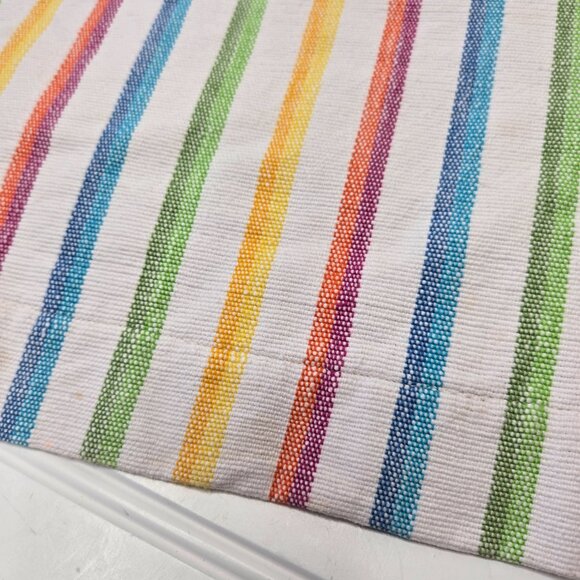 (8) Vintage Fabric Placemats Rainbow Striped Vinyl/Plastic Backing Homemade - Picture 7 of 9